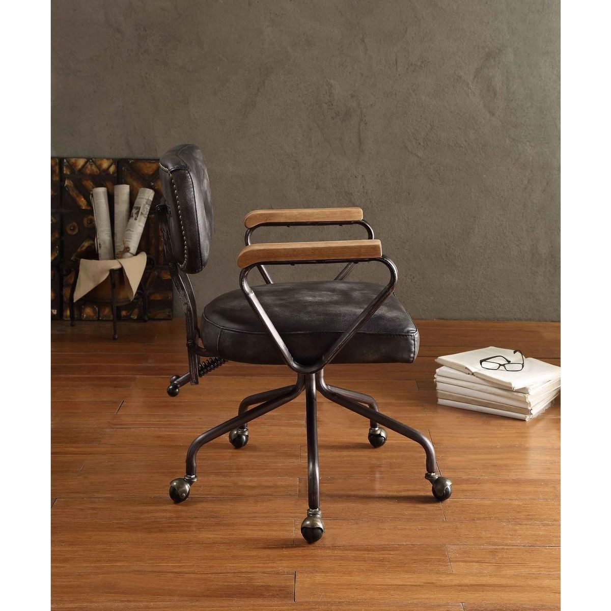 Hallie Office Chair in Vintage Black Top Grain Leather