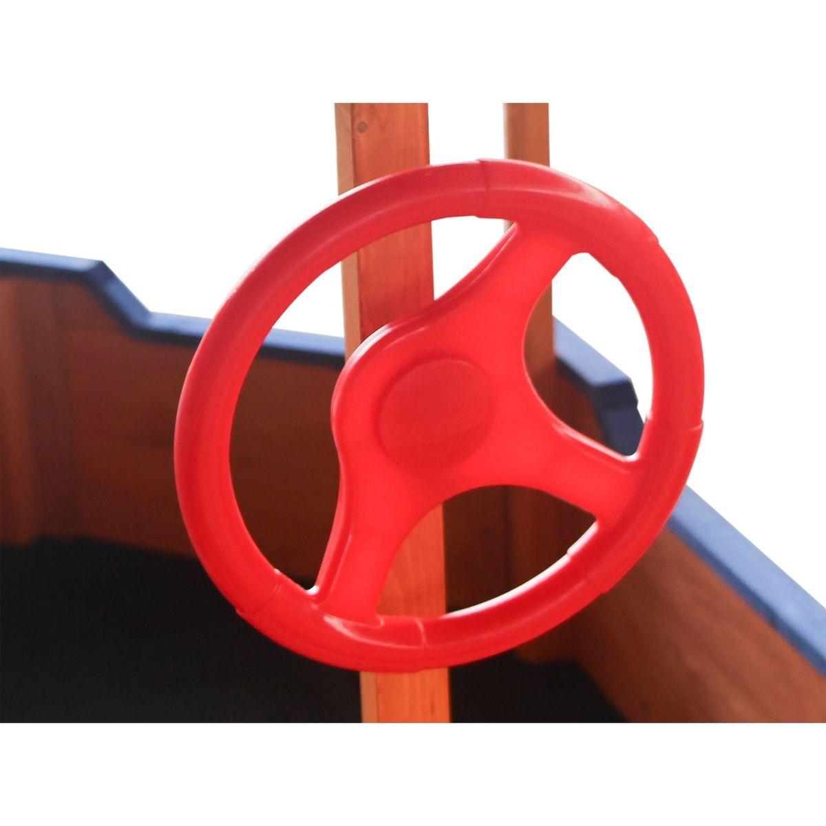 Pirate Ship Sandbox with Cover and Rudder, Wooden Sandbox with Storage Bench and Seat, Outdoor Toy for Kids Ages 3-8 Years Old