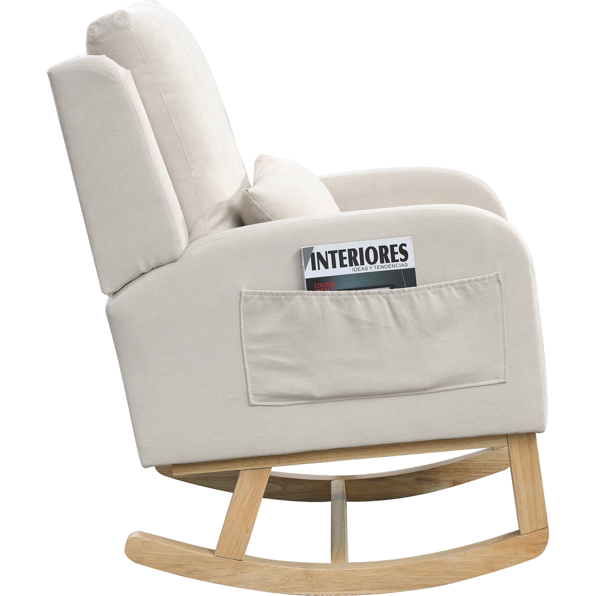 27.5" W Modern Accent High Back Living Room Casual Armchair Rocker with One Lumbar Pillow, Two Side Pockets.