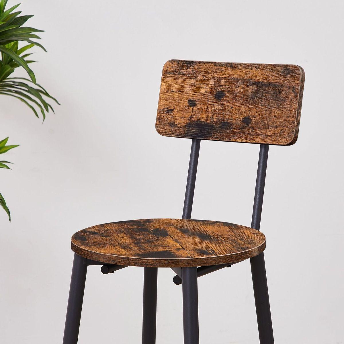 Round bar stool set with shelves, stool with backrest Rustic Brown, 23.6" Dia x 35.4" H - Streamdale Furniture