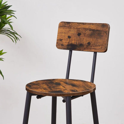 Round bar stool set with shelves, stool with backrest Rustic Brown, 23.6" Dia x 35.4" H - Streamdale Furniture