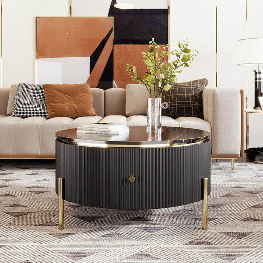 Modern Round Coffee Table with 2 large Drawers Storage Accent Table(31.5")