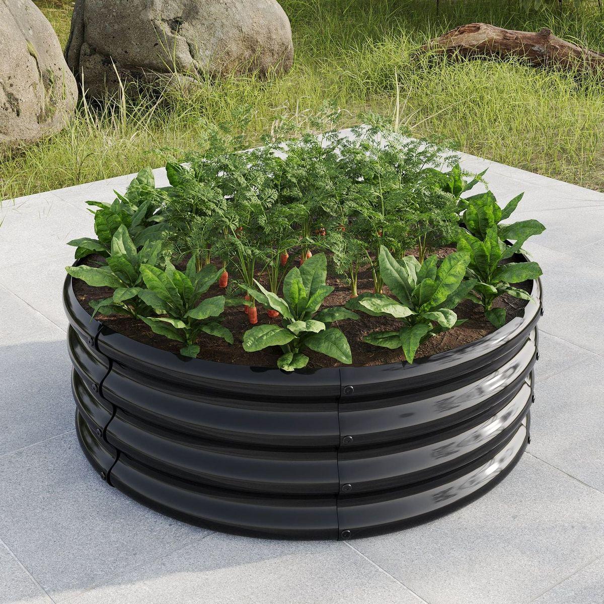 32.08"x11.4" Tall Round Raised Garedn Bed,Metal Raised Beds for Vegetables, Outdoor Garden Raised Planter Box, Backyard Patio Planter Raised Beds for Flowers, Herbs, Fruits Black
