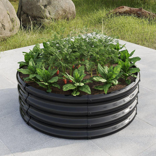 32.08"x11.4" Tall Round Raised Garedn Bed,Metal Raised Beds for Vegetables, Outdoor Garden Raised Planter Box, Backyard Patio Planter Raised Beds for Flowers, Herbs, Fruits Black