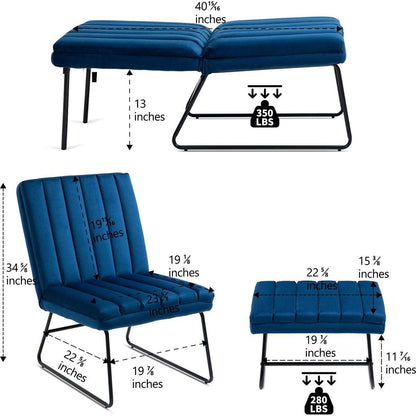 Dark Blue Modern Lazy Lounge Chair, Contemporary Single Leisure Upholstered Sofa Chair Set