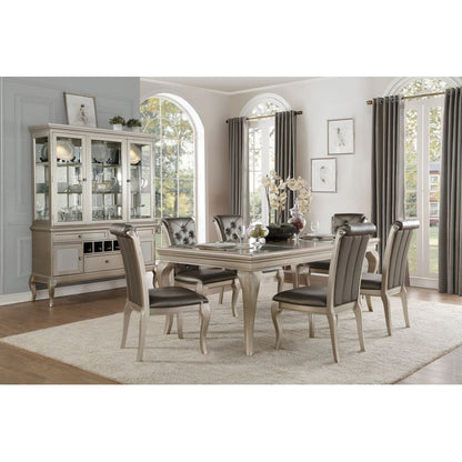 Crystal Button-Tufted Side Chairs 2pc Set Silver Finish Wood Frame Gray Faux Leather Upholstered Dining Furniture