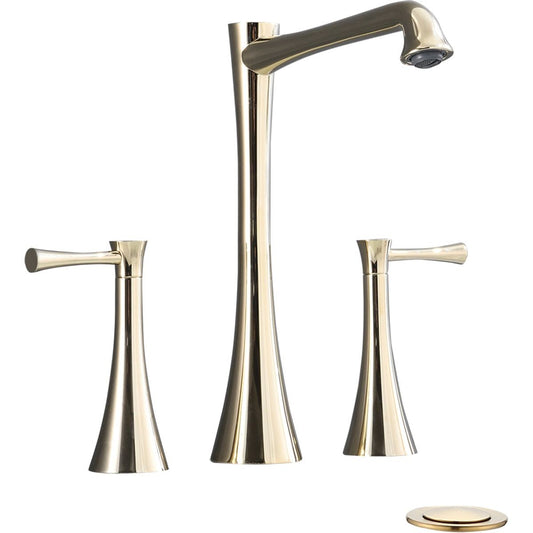 Widespread 2 Handles Bathroom Faucet with Drain Assembly, Gold