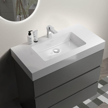 Alice 36" Gray Bathroom Vanity with Sink, Large Storage Freestanding Bathroom Vanity for Modern Bathroom, One-Piece White Sink Basin without Drain and Faucet