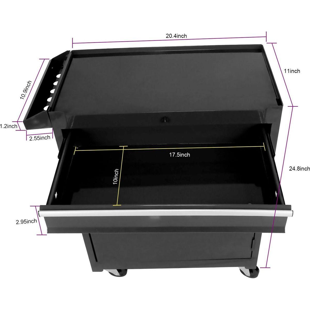 Detachable 5 Drawer Tool Chest with Bottom Cabinet and one Adjustable Shelf--Black