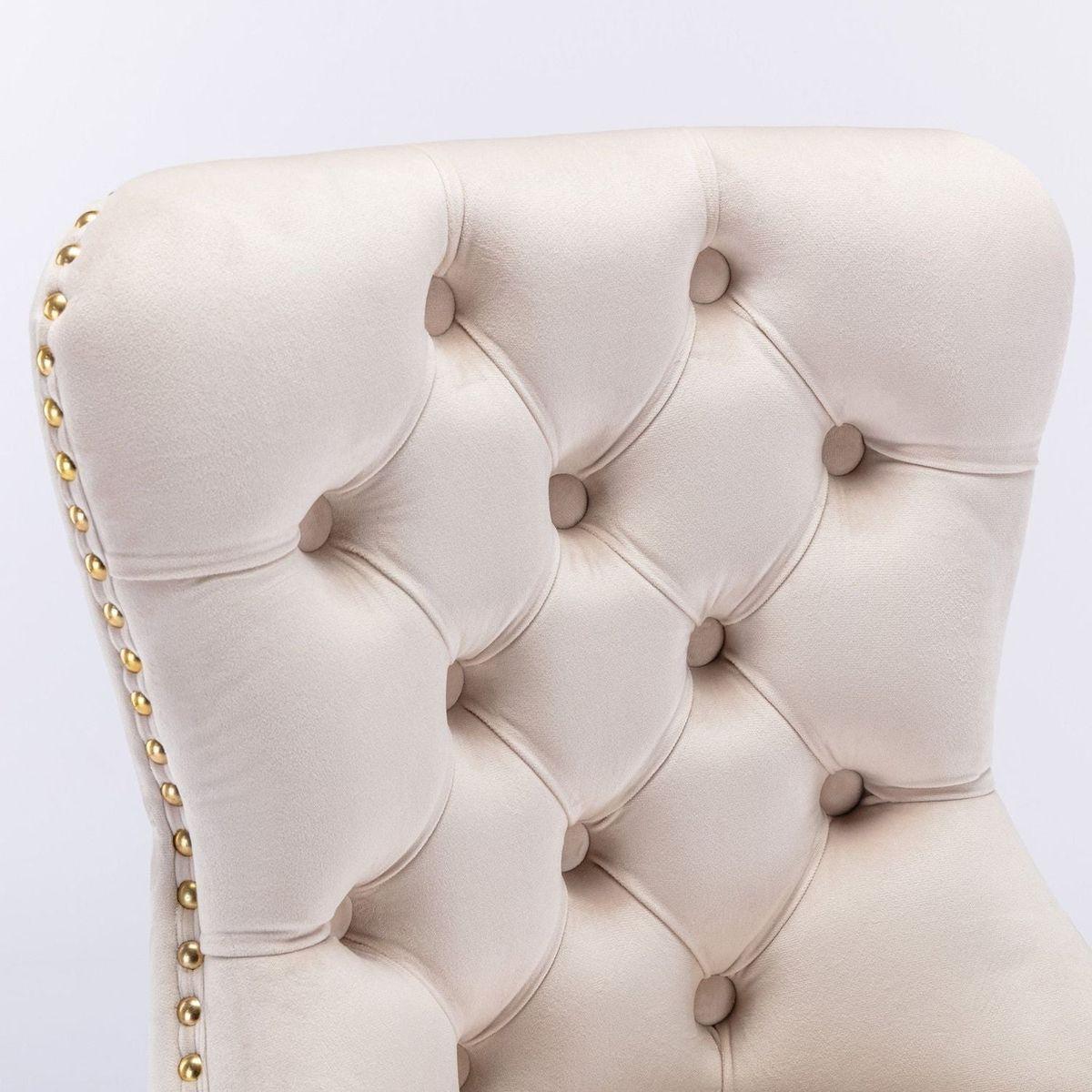 Furniture, Thick Golden Swivel Velvet Barstools Adjusatble Seat Height from 27-35 Inch, Modern Upholstered Bar Stools with Backs Comfortable Tufted for Home Pub and Kitchen Island (Beige, Set of 2) - Streamdale Furniture