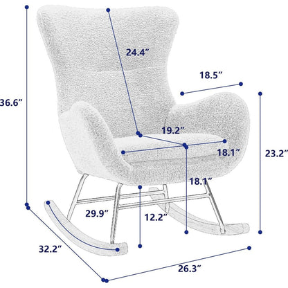 Velvet Fabric Padded Seat Rocking Chair With High Backrest And Armrests