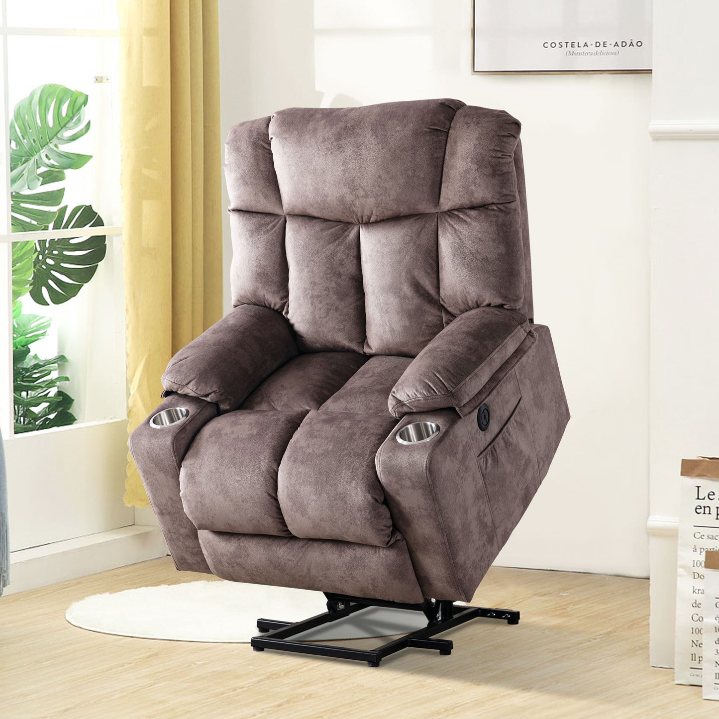 Power Lift Recliner Chair For Elderly, 3 Positions Reclining Chairs With 2 Cup Holders, Electric Sofa Recliner for Livingroom, Comfy Theater Recliner With USB Port, Washable Chair Covers