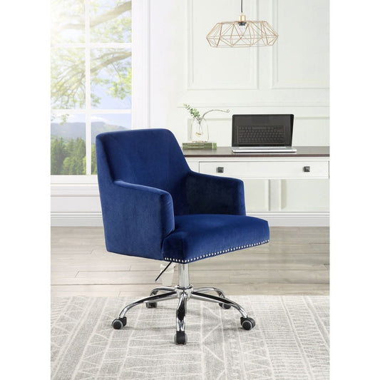 Trenerry Office Chair in Blue Velvet & Chrome Finish