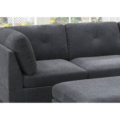 Ash Grey Chenille Fabric Modular Sectional 6pc Set Living Room Furniture Corner L-Sectional Couch 2x Corner Wedge 2x Armless Chairs and 2x Ottomans Tufted Back