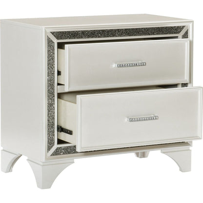 Glamourous Bedroom 1pc Nightstand Pearl White Metallic Finish Silver Glitter Trim Wooden furniture