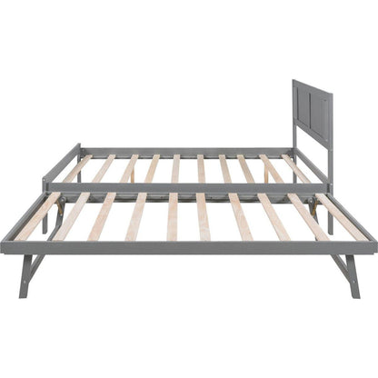 Full Size Platform Bed with Adjustable Trundle, Gray