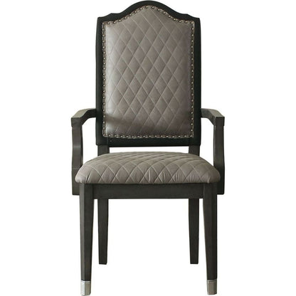 House Beatrice Arm Chair, Two Tone Beige Fabric & Charcoal Finish