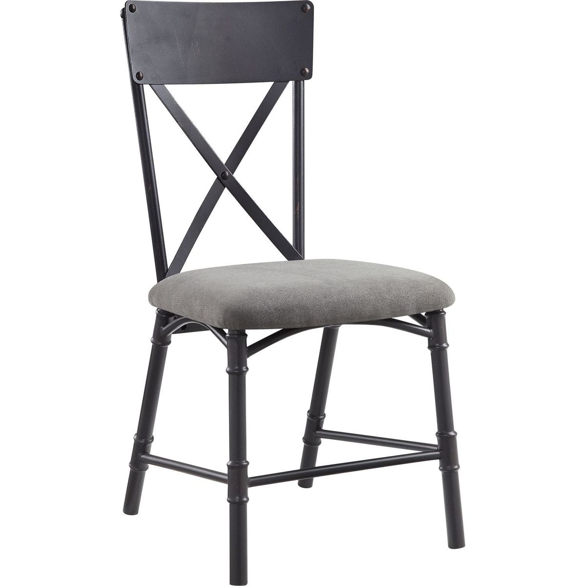 Edina Side Chair (Set-2), Gray Fabric, Oak & Sandy Black Finish