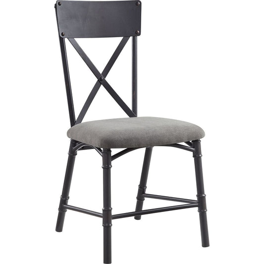 Edina Side Chair (Set-2), Gray Fabric, Oak & Sandy Black Finish