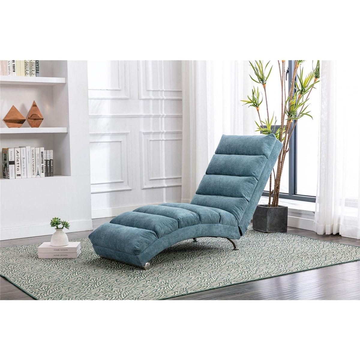 Linen Chaise Lounge Indoor Chair, Modern Long Lounger for Office or Living Room