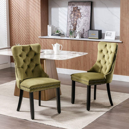 Nikki Collection Modern, High-end Tufted Solid Wood Contemporary Velvet Upholstered Dining Chair with Wood Legs Nailhead Trim 2-Pcs Setlive-Green