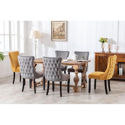 Upholstered Wing-Back Dining Chair with Backstitching Nailhead Trim and Solid Wood Legs, Set of 2, Gray, 8809GY, KD