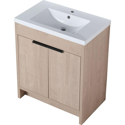 30 Inch Freestanding Bathroom Vanity with White Resin Sink & 2 Soft-Close Cabinet Doors (BVB02430PLO-GRB3040)