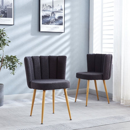 Modern GRAY dining chair (set of 2) with iron tube wood color legs, shorthair cushions and comfortable backrest, suitable for dining room, living room, cafe, simple structure.