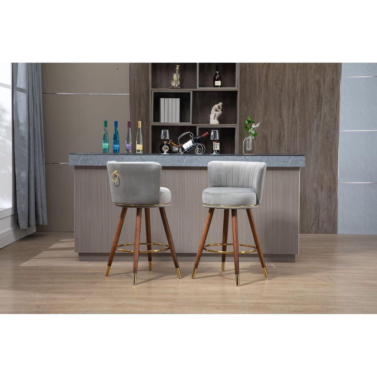 Counter Height Bar Stools Set of 2 for Kitchen Counter Solid Wood Legs with a fixed height of 360 degrees