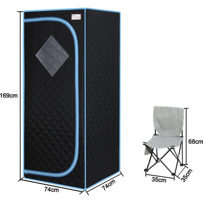 Portable Full Size Black Infrared Sauna tent Personal Home Spa, with Infrared Panels, Heating Foot Pad, Controller, Foldable Chair, Reading light.Easy to Install.Fast heating, with FCC Certification.