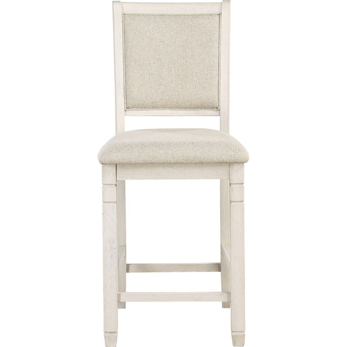 Antique White Finish Wooden Counter Height Chairs 2pcs Set Textured Fabric Upholstered Dining Chairs