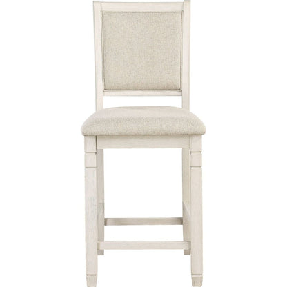 Antique White Finish Wooden Counter Height Chairs 2pcs Set Textured Fabric Upholstered Dining Chairs