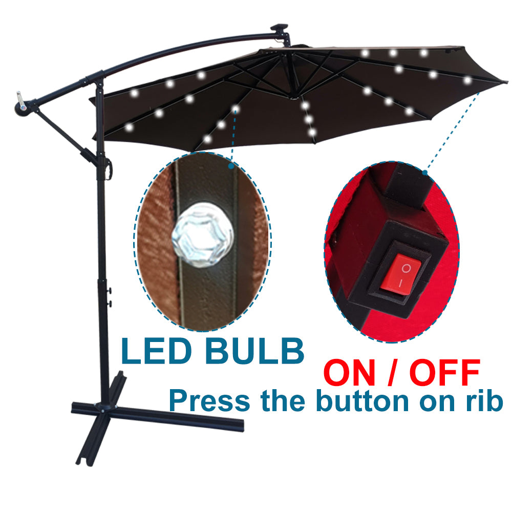 10 ft Outdoor Patio Umbrella Solar Powered LED Lighted Sun Shade Market Waterproof 8 Ribs Umbrella with Crank and Base for Garden Deck Backyard Pool - Streamdale Furniture