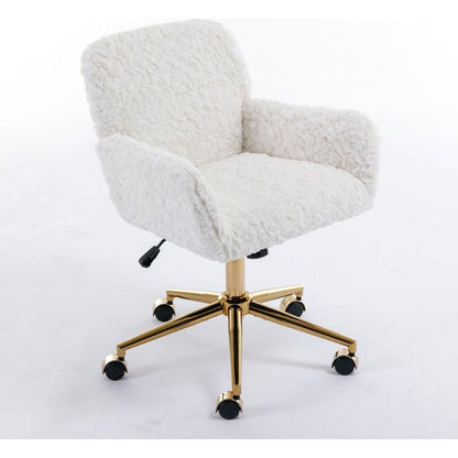 Office Chair, Artificial rabbit hair Home Office Chair with Golden Metal Base, Adjustable Desk Chair Swivel Office Chair, Vanity Chair (Beige)