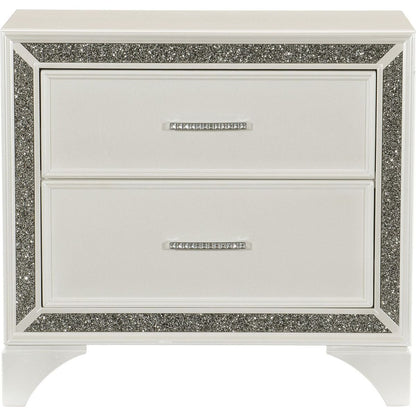 Glamourous Bedroom 1pc Nightstand Pearl White Metallic Finish Silver Glitter Trim Wooden furniture