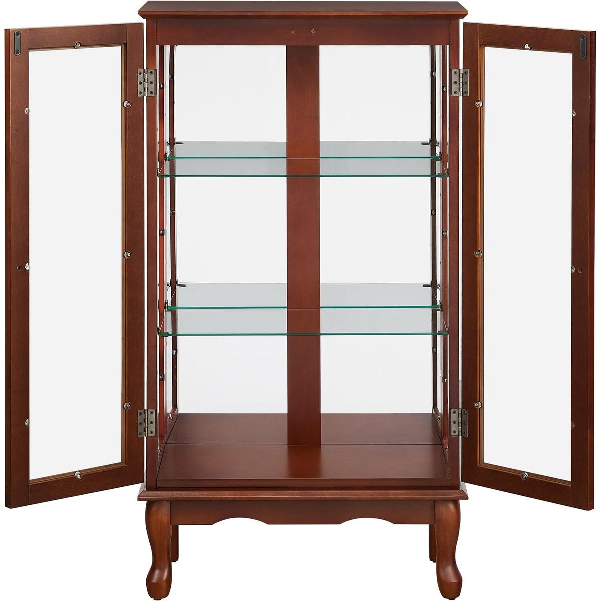 Curio Cabinet Lighted Curio Diapaly Cabinet with Adjustable Shelves and Mirrored Back Panel, Tempered Glass Doors (Walnut, 3 Tier), (E26 light bulb not included) - Streamdale Furniture