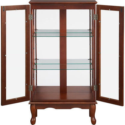 Curio Cabinet Lighted Curio Diapaly Cabinet with Adjustable Shelves and Mirrored Back Panel, Tempered Glass Doors (Walnut, 3 Tier), (E26 light bulb not included) - Streamdale Furniture