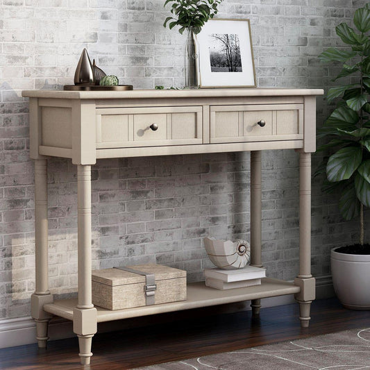 Daisy Series Console Table Traditional Design with Two Drawers and Bottom Shelf (Retro Grey)