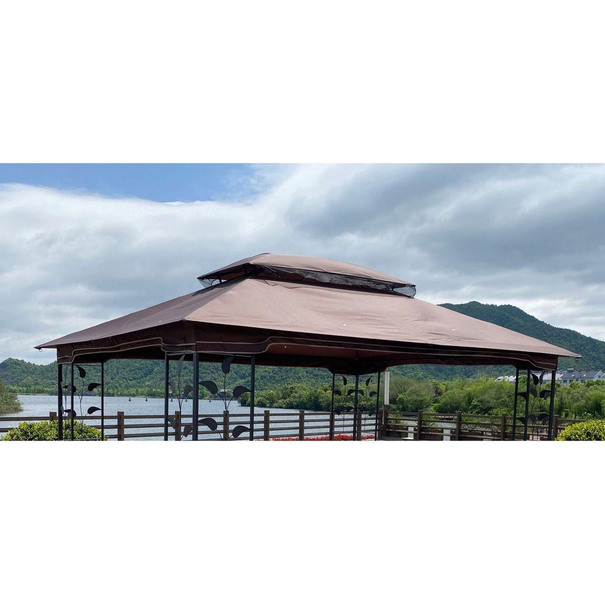 13x10 Ft Patio Double Roof Gazebo Replacement Canopy Top Fabric,Brown