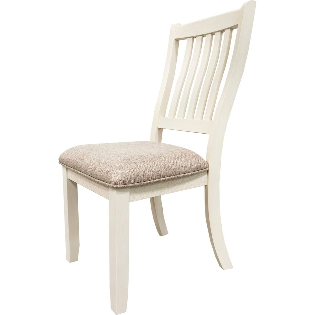 White Classic 2pcs Dining Chairs Set Rubberwood Beige Fabric Cushion Seats Slats Backs Dining Room Furniture Side Chair