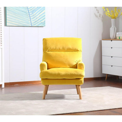 Soft Comfortable 1pc Accent Click Clack Chair with Ottoman Yellow Fabric Upholstered Oak Finish Legs Living Room Furniture