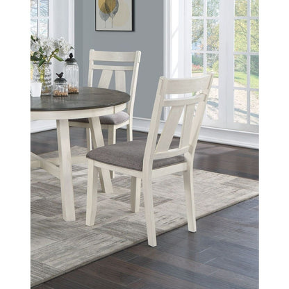 Dining Room Furniture Set of 2 Chairs Gray Fabric Cushion Seat White Clean Lines Side Chairs