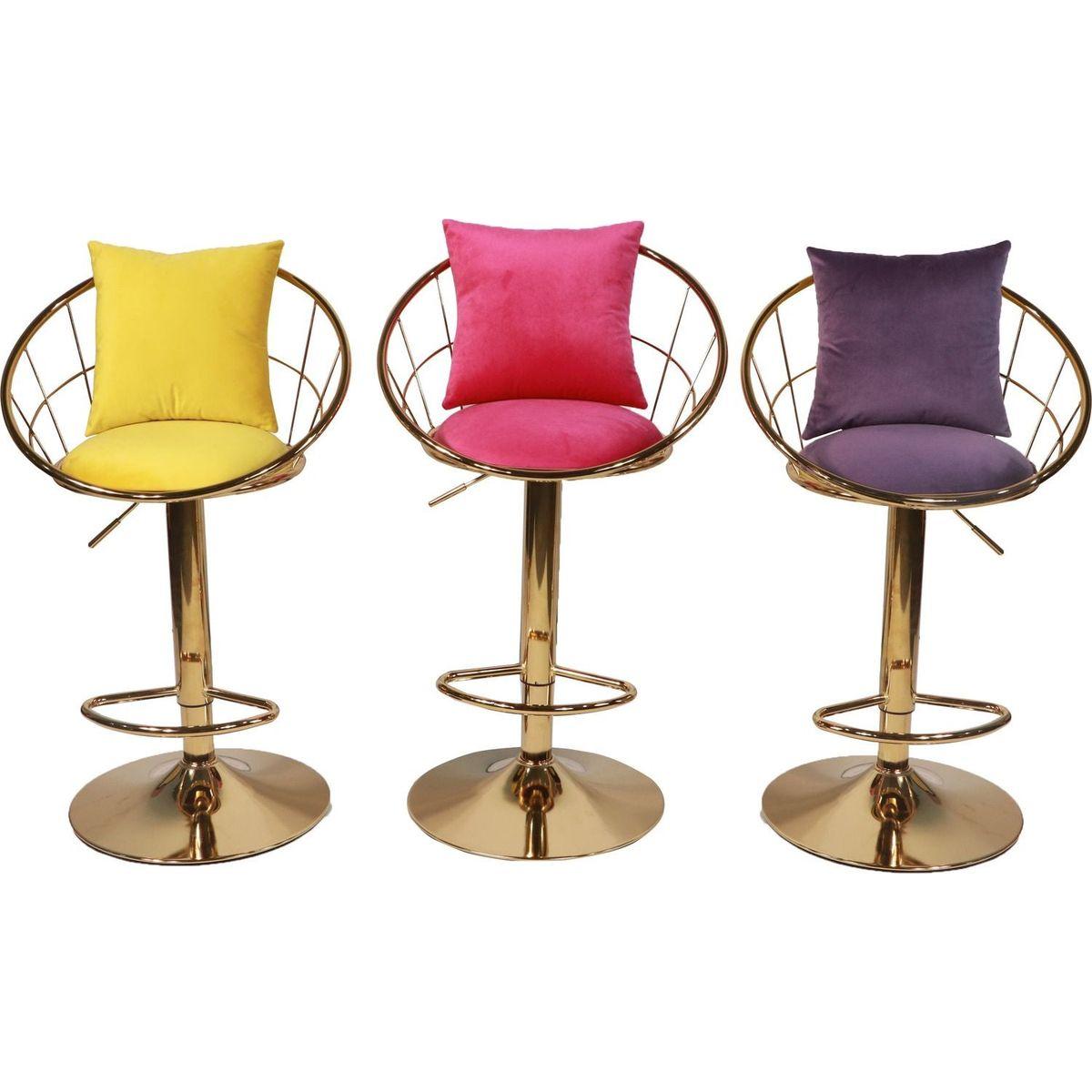 Rose Red velvet bar chair, pure gold plated, unique design60 degree rotation, adjustable heightuitable for dining room and baret of 2