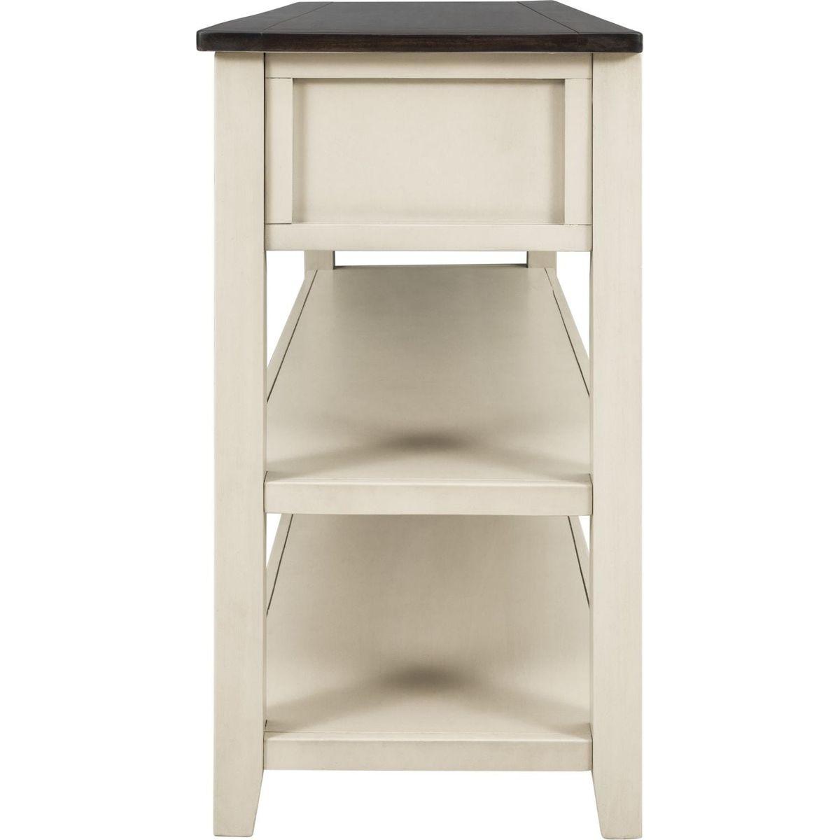 Retro Design Console Table with Two Open Shelves, Pine Solid Wood Frame and Legs for Living Room (Espresso+Beige)