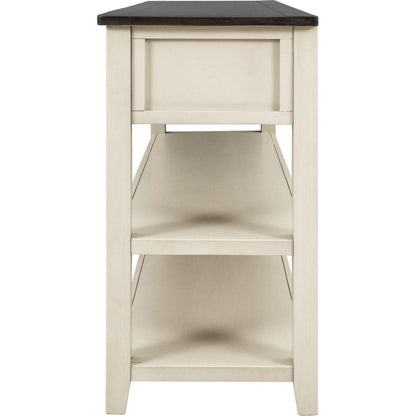 Retro Design Console Table with Two Open Shelves, Pine Solid Wood Frame and Legs for Living Room (Espresso+Beige)
