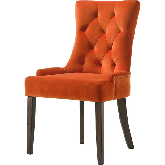 Farren Side Chair, Orange Velvet & Espresso Finish