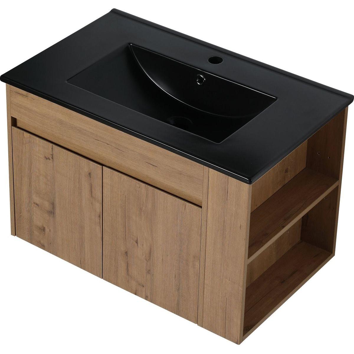 30 Inch Bathroom Vanity With Black Ceramic Basin and Adjust Open Shelf (KD-PACKING)