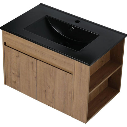 30 Inch Bathroom Vanity With Black Ceramic Basin and Adjust Open Shelf (KD-PACKING)