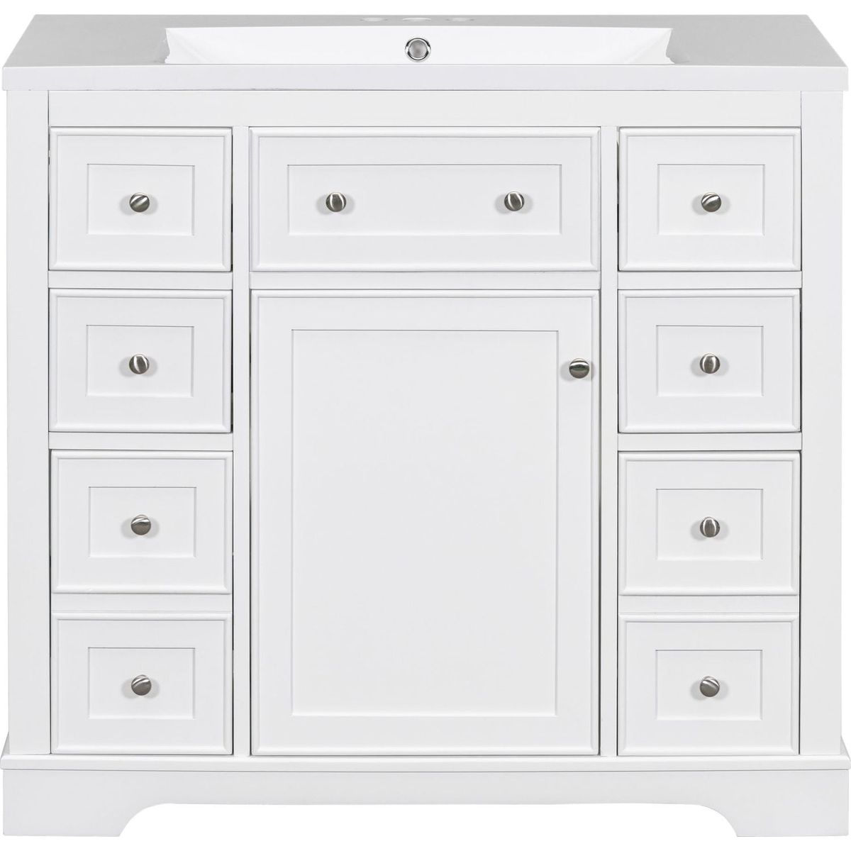 36" Bathroom Vanity with Sink Combo, One Cabinet and Six Drawers, Solid Wood and MDF Board, White