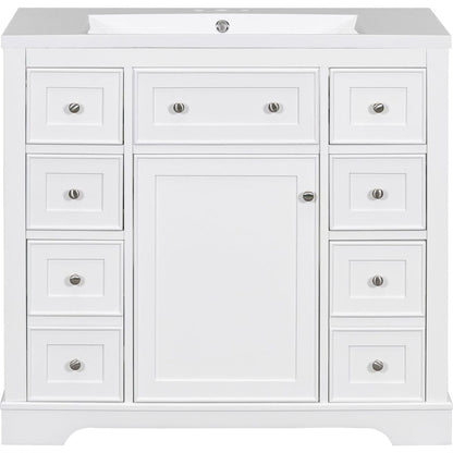 36" Bathroom Vanity with Sink Combo, One Cabinet and Six Drawers, Solid Wood and MDF Board, White